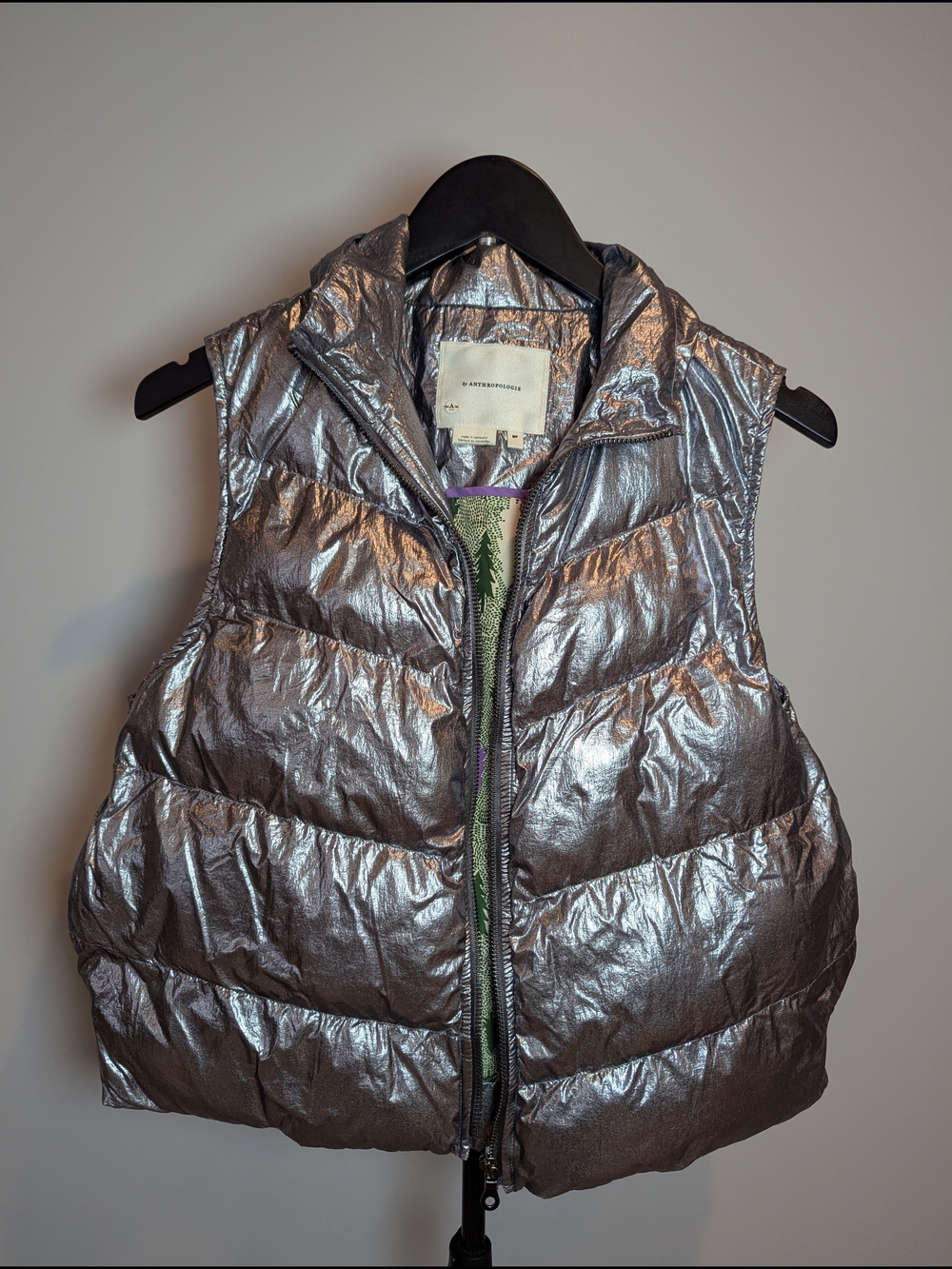 Metallic Silver Puffer Vest - Women
